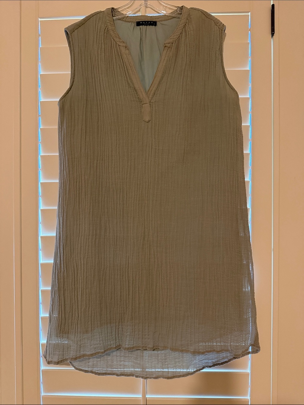Maven West Sleeveless Crinkle V-Neck Tunic - Sage